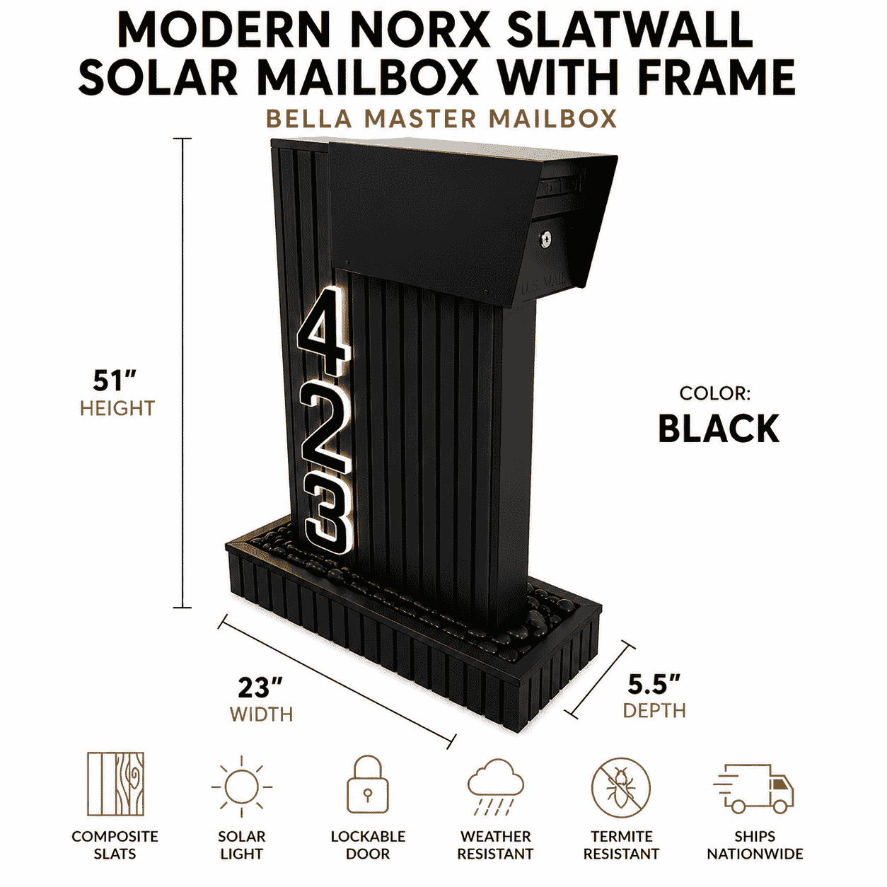 Modern NORX Composite Mailbox with Solar Light