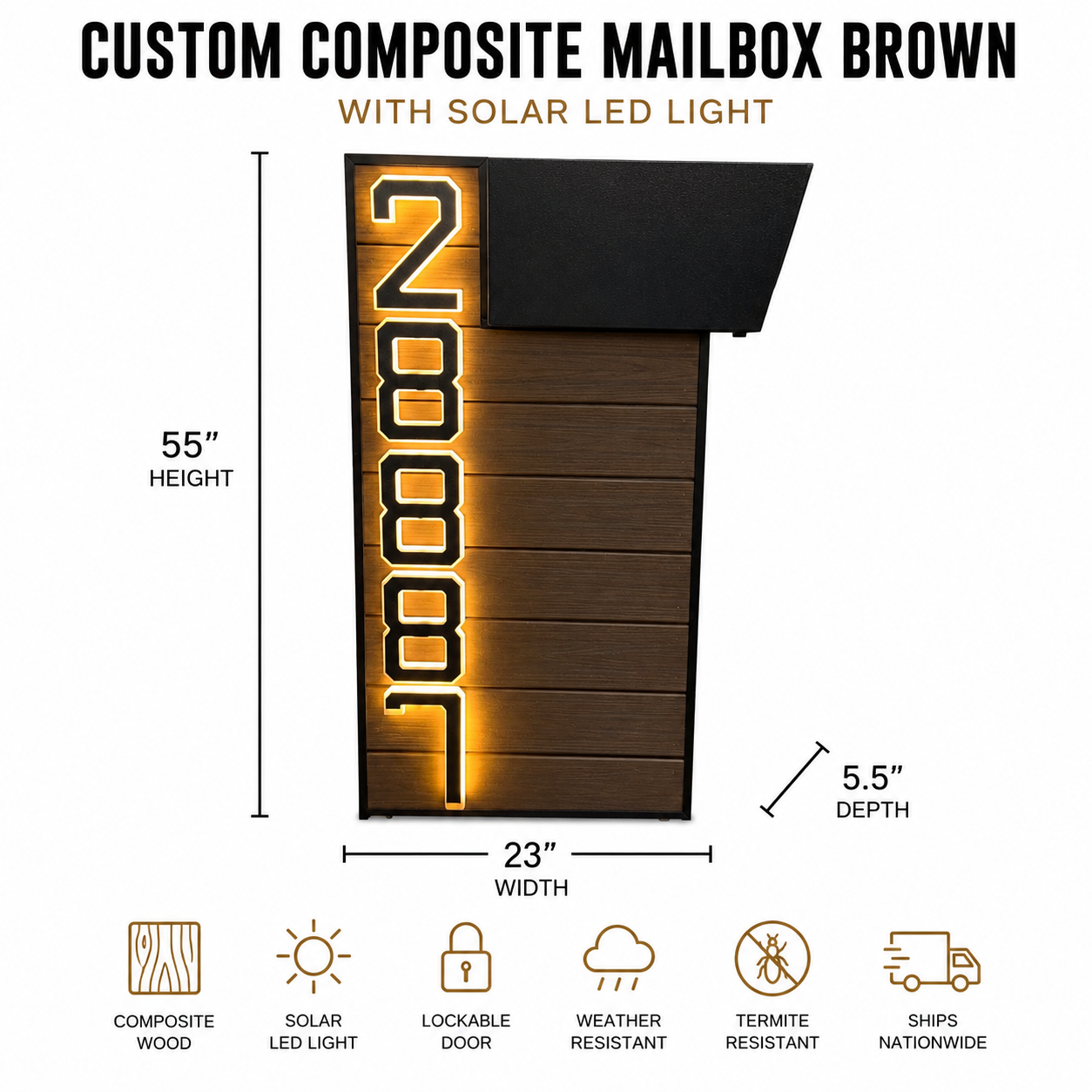 Buzón de Composite Personalizado con Luz LED Solar