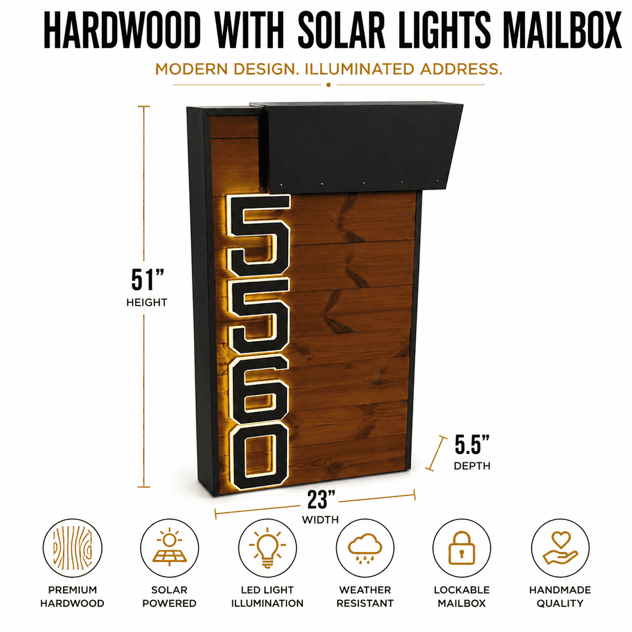 Buzón de Madera Dura con Luces Solares