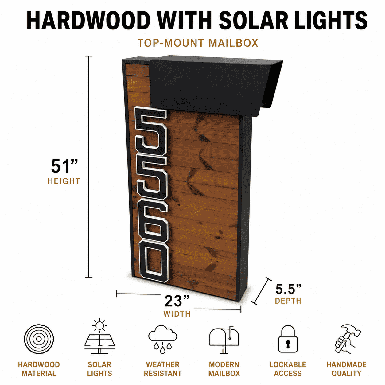 Buzón de Madera Dura con Luces Solares