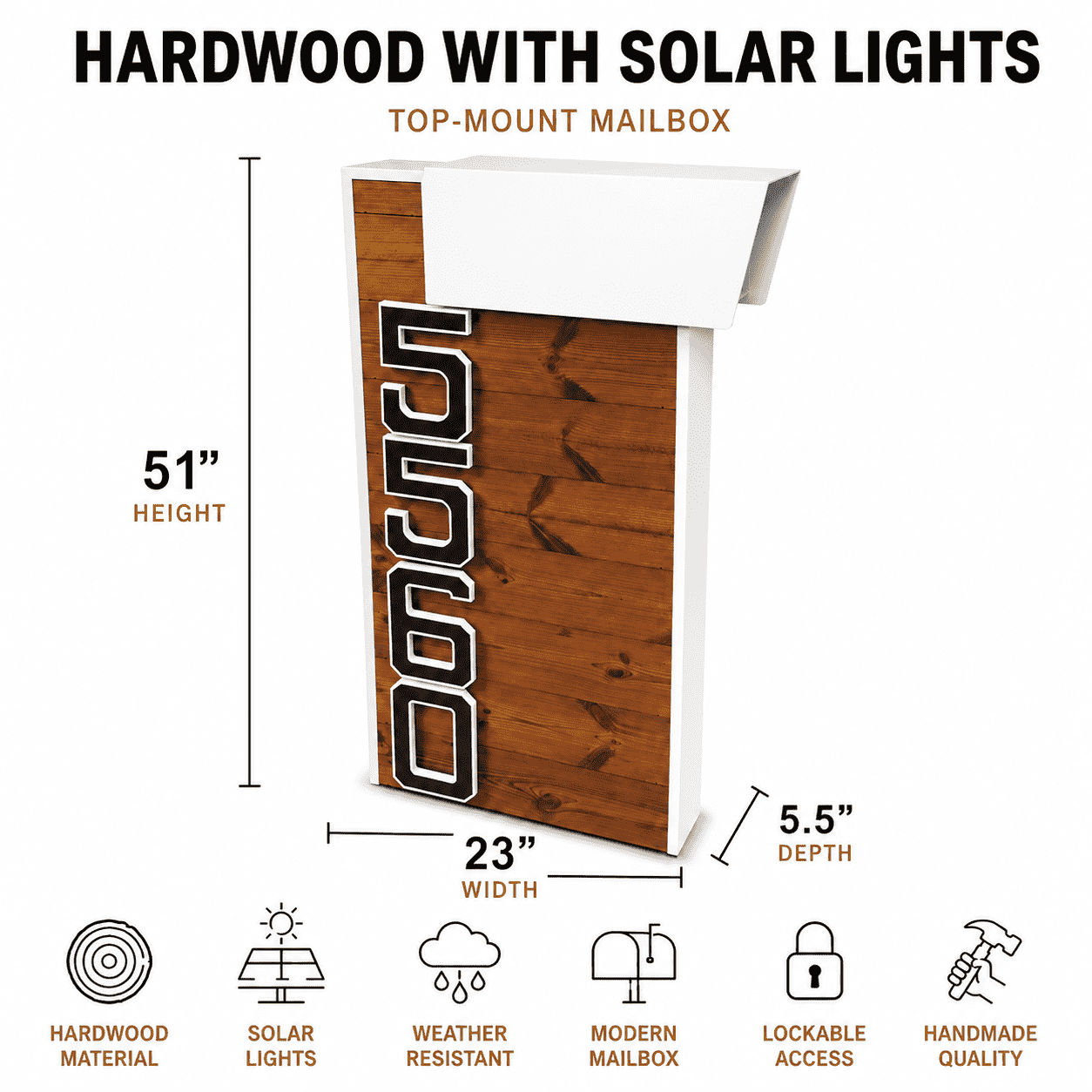 Buzón de Madera Dura con Luces Solares