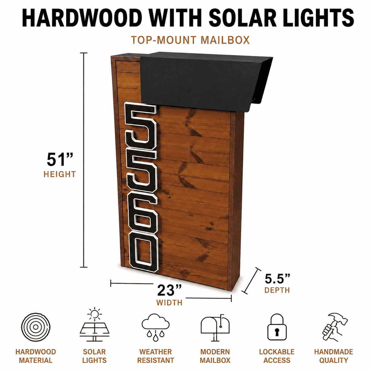 Buzón de Madera Dura con Luces Solares