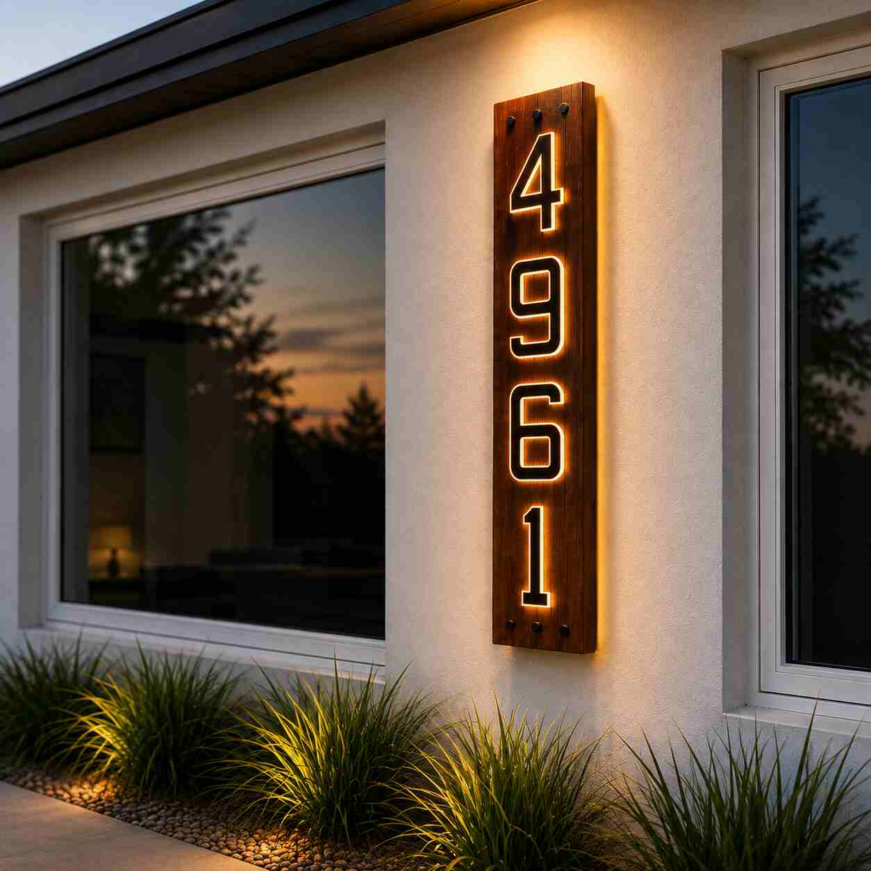 Letrero de Dirección en Madera IPE con Números LED