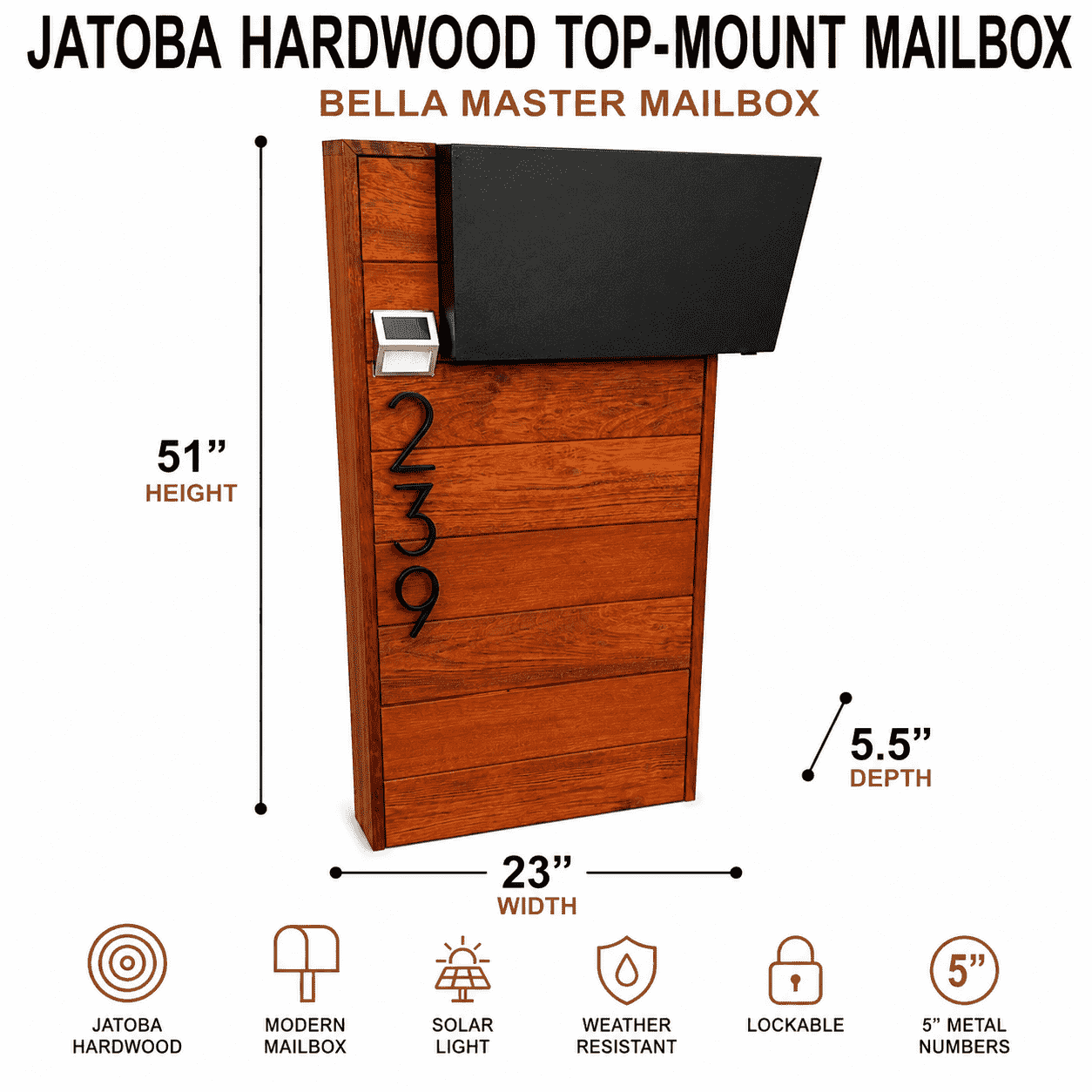 Buzón de Madera Dura de Jatobá con Montaje Superior