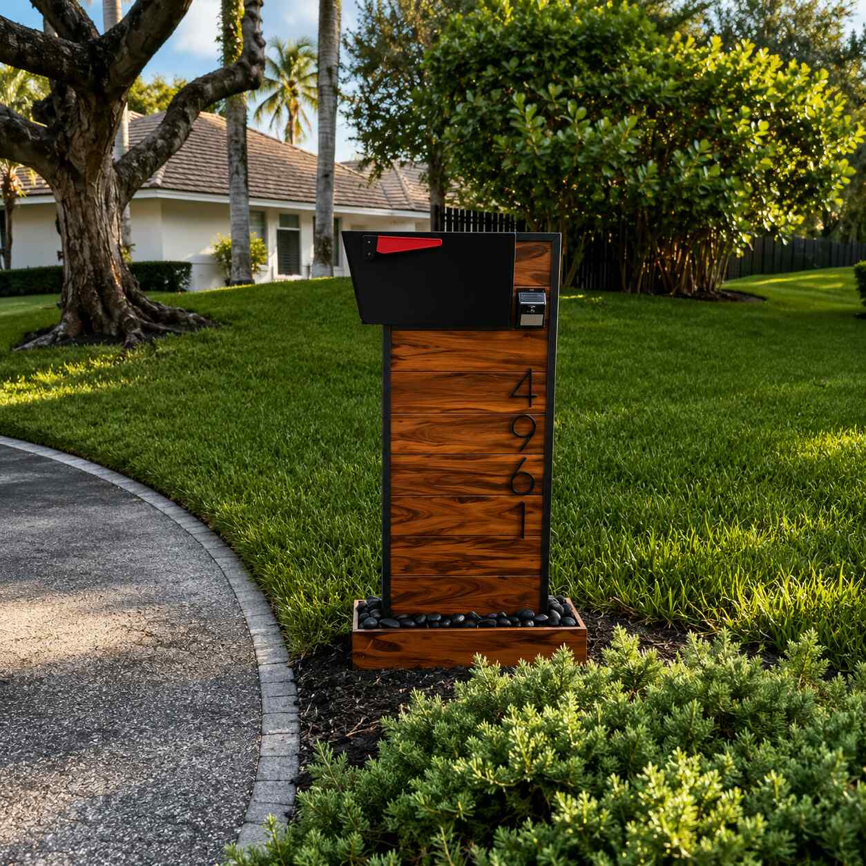 Modern Tigerwood Mailbox with Post