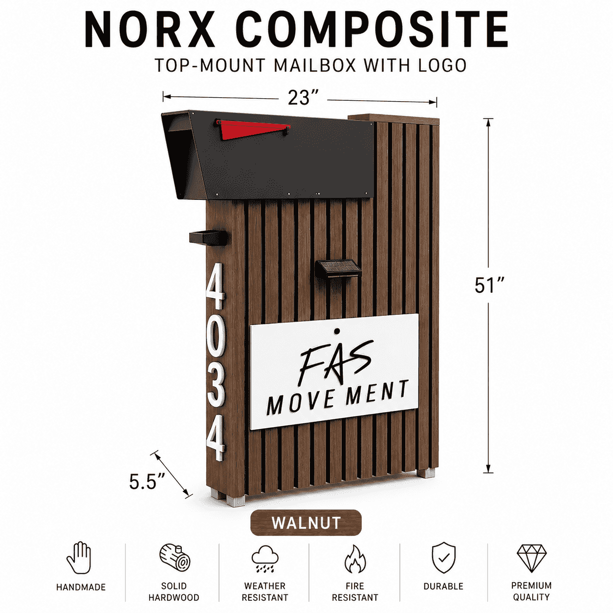 Norx Composite with Logo Top-Mount Mailbox