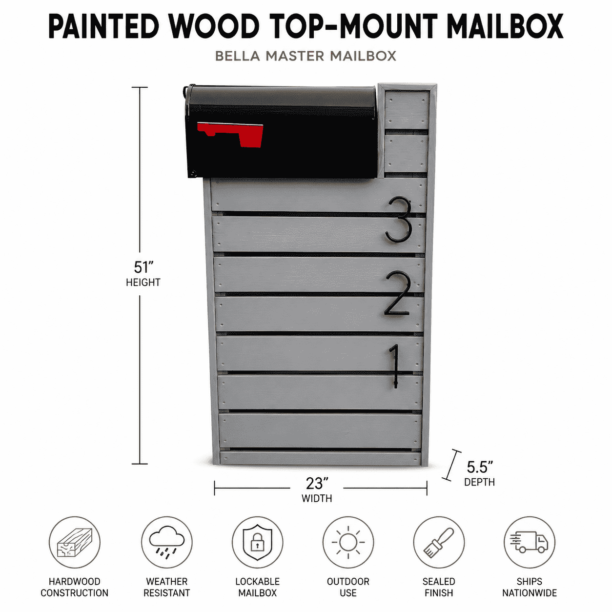 Buzón de Madera Pintada con Montaje Superior