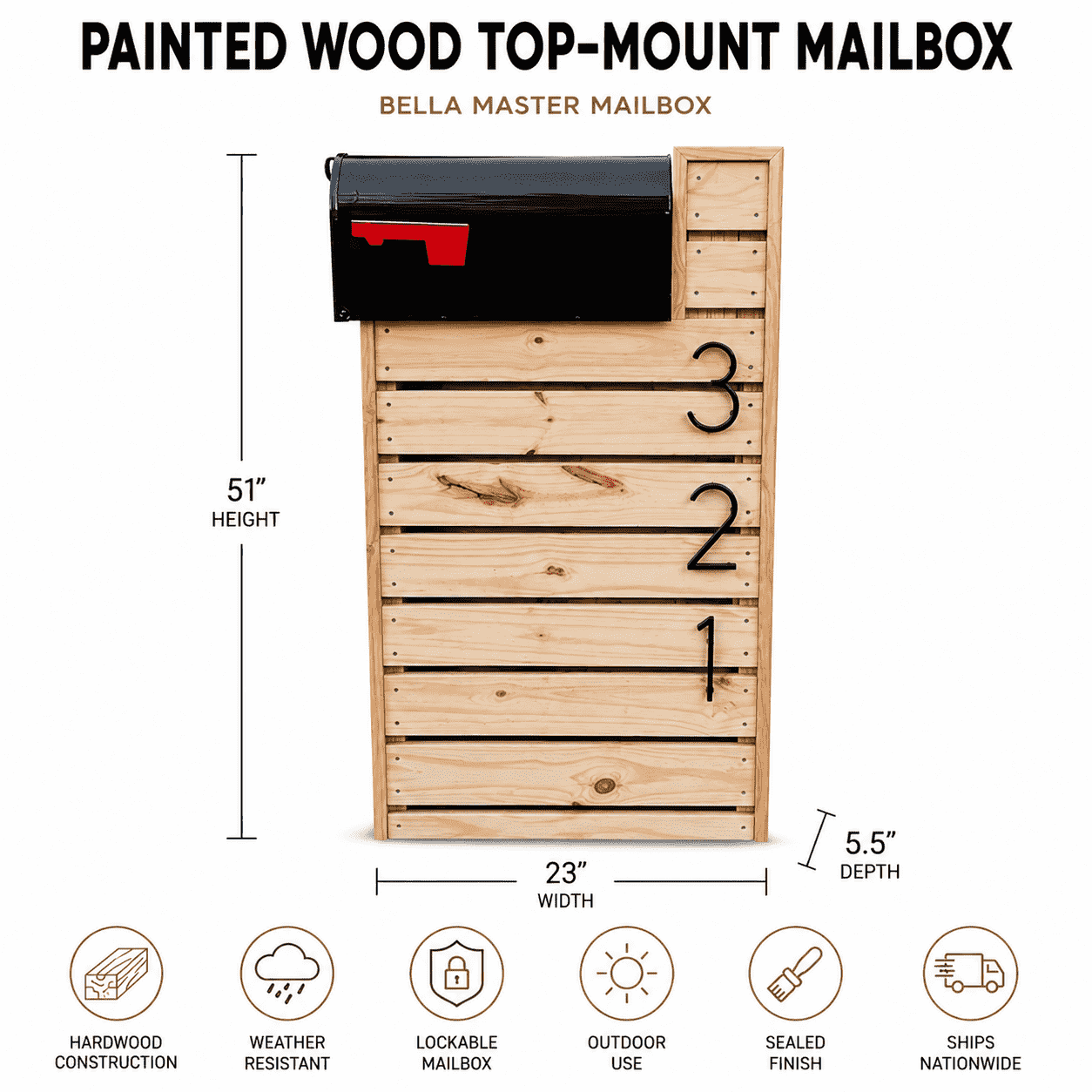 Buzón de Madera Pintada con Montaje Superior